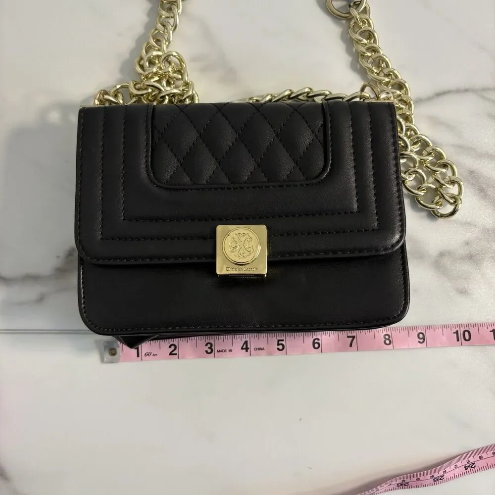 Christian LaCroix Galaxie Quilted Black Crossbody With Gold Toned Strap